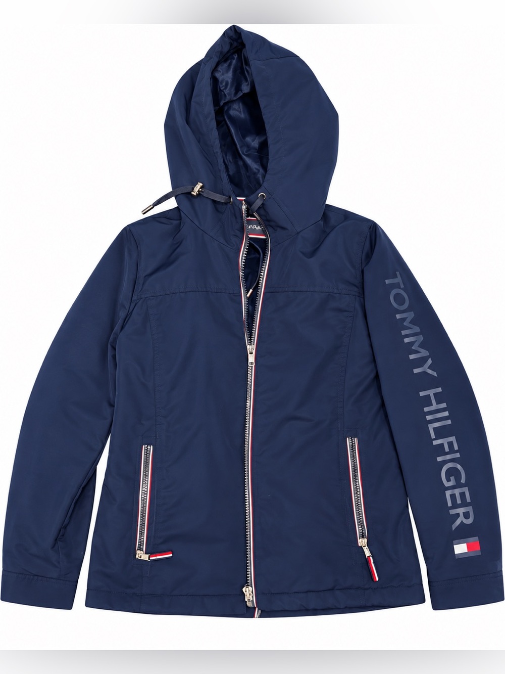 Tommy Hilfiger Navy Hooded Utility Jacket with Sleeve Logo